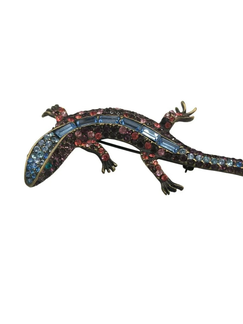 Jay Strongwater Lizard Salamander Pink Blue Swarovski Crystal Stones Brooch Pin